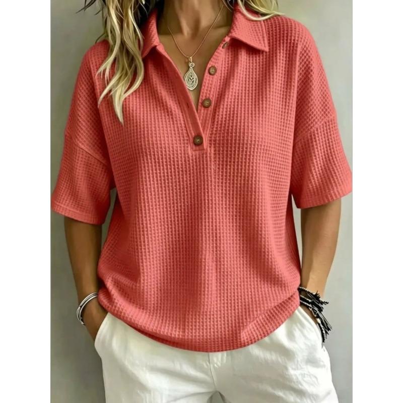 BFCCQB Women's Fashion Casual Summer Spring POLO Neck Short Sleeve  Blouses & Shirts