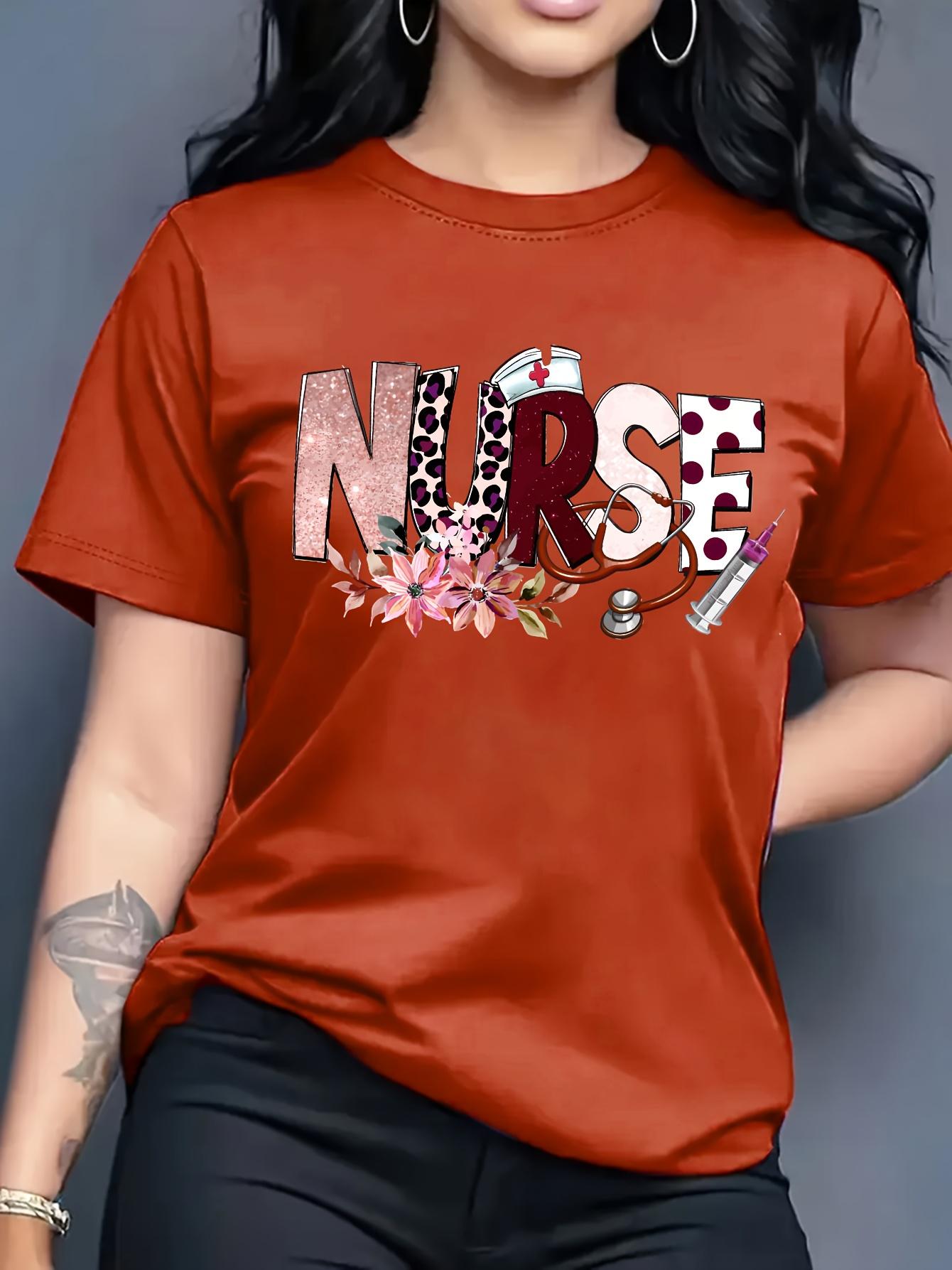 

Nurse - Printed floral lady s round-neck short-sleeved T-shirt XL
