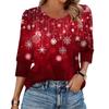 Women's Fashion Casual 3/4 Christmas Print Color Shirt Women's Round Neck Tops