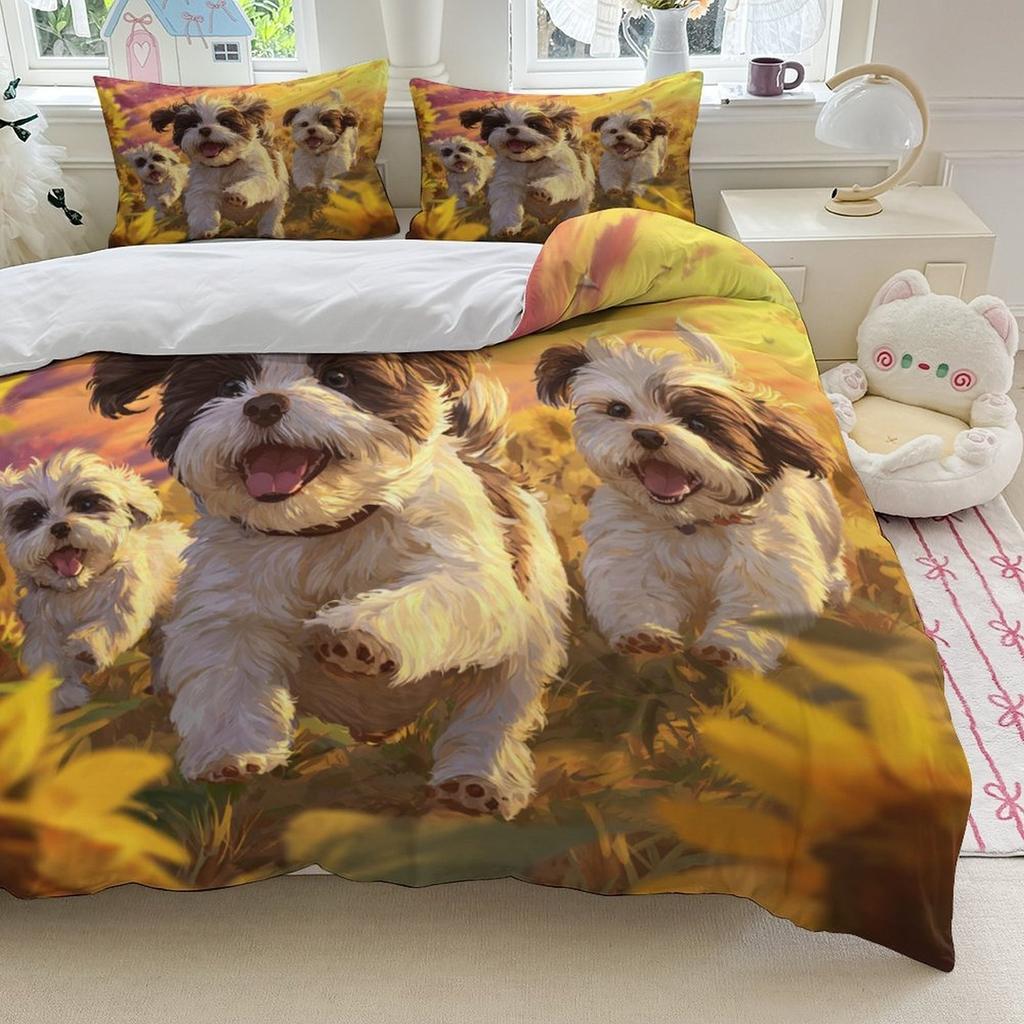 Oil Painting of Puppies Bedding Set Soft Duvet Cover Set Quilt Cover With Pillowcase For Bedroom Decor Birthday Gift For Kids