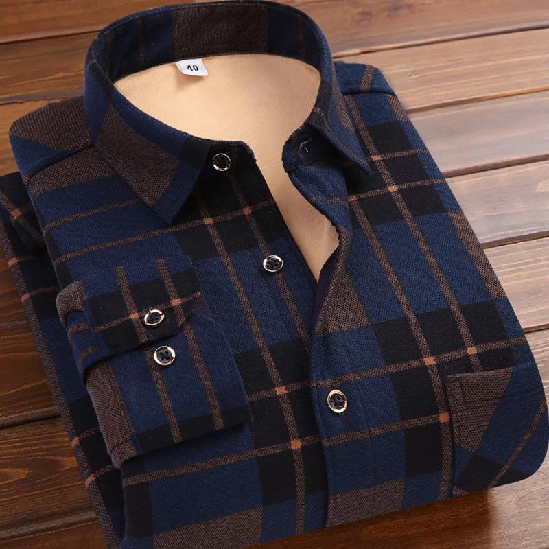 Camicie scozzesi a maniche lunghe calde invernali da uomo Camicie formali spesse foderate in pelliccia di flanella Camicia casual in pile per camicie eleganti da uomo