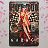 Vintage Pin Up Girl Metal Sign, Retro Race Car Wall Decor for Garage Man Cave