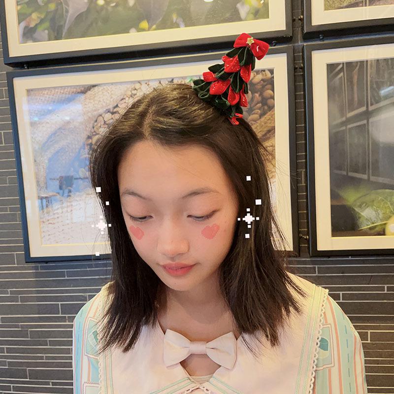 2025 Weihnachtsbaum Samt Schleife Stirnband & Haarspangen Set für Kinder