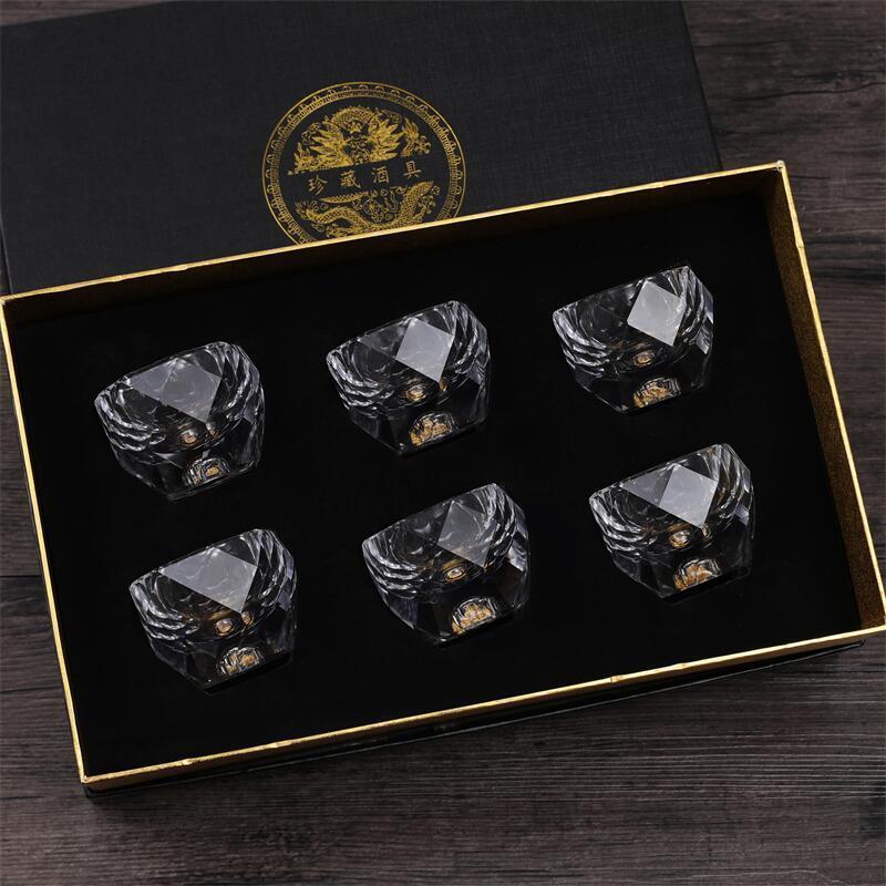 Light luxury turquoise wine cup Diamond cut crystal wine set Gold foil Star Cup Creative teacup Heat resistant birthday gift box