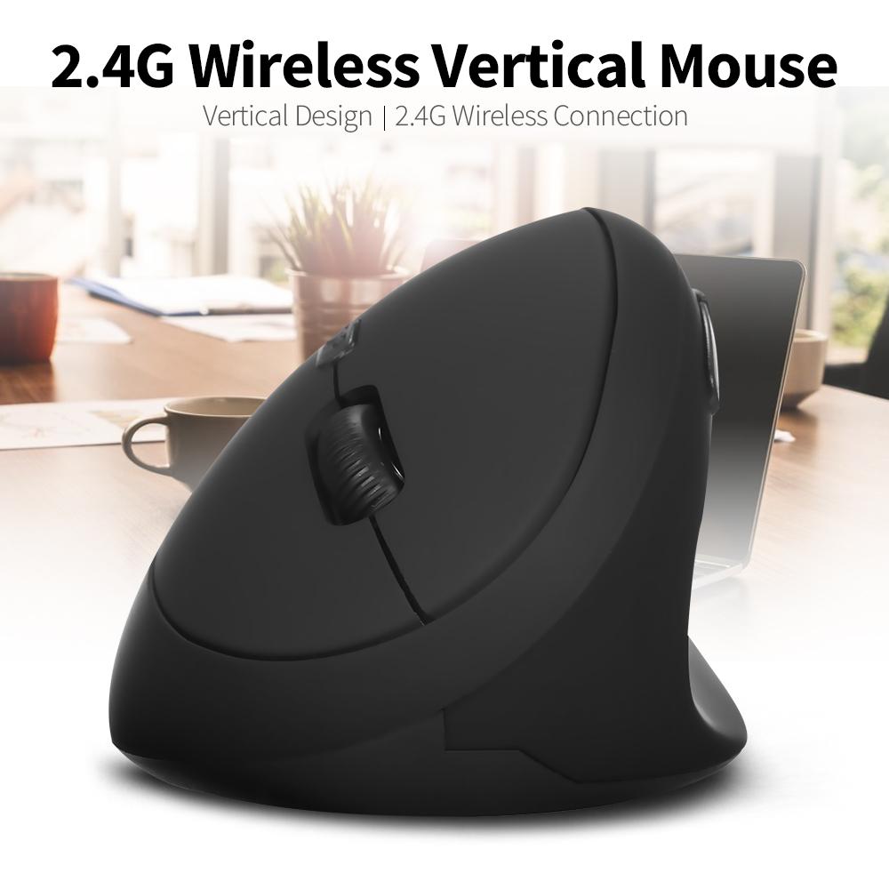 2.4G sem fio ou com fio (opcional) Mouse óptico vertical com 6 teclas, ergonômico, para escritório, com 3 engrenagens, DPI ajustável, integrado