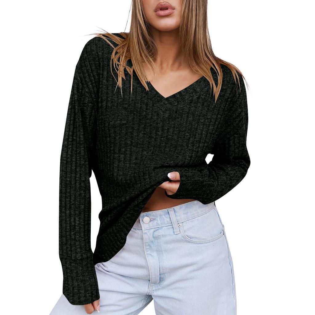 Womens V Neck Sweaters Long Sleeve Shirts Loose Fit Casual  Fall Fashion Lightweight Pullover Tunic Tops