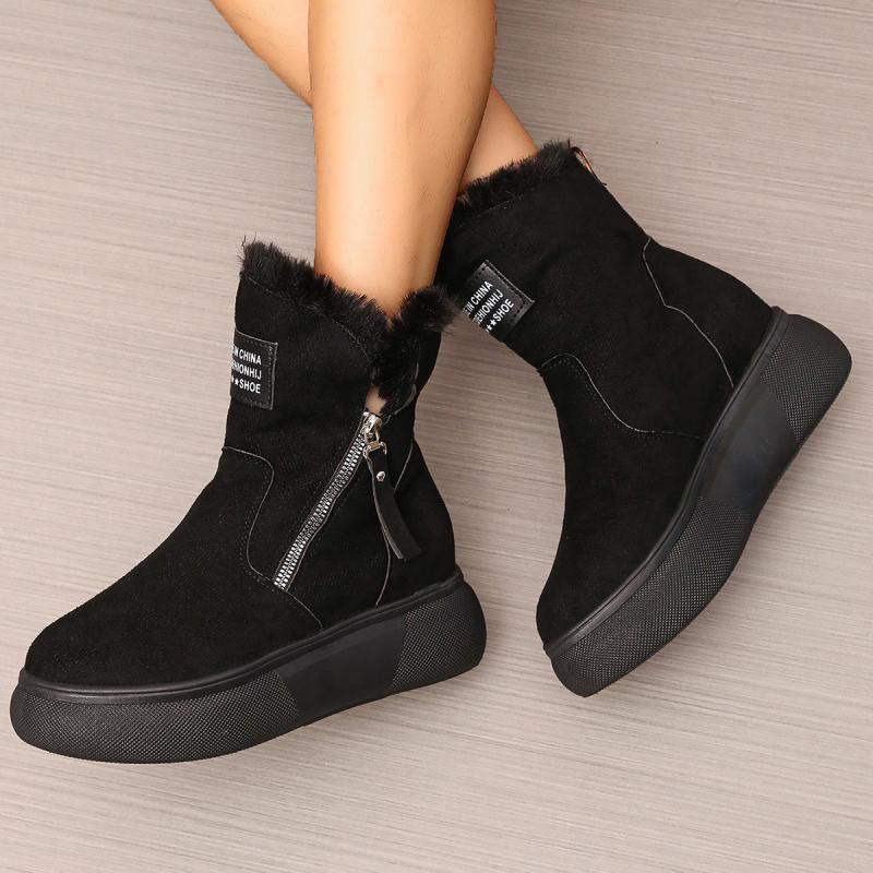 Chunky Platform Wedge Heel Furry Ankle Boots Women 2025 Winter Side Zip Thick Bottom Fluffy Fur Snow Boots Warm Plush Suede Shoe