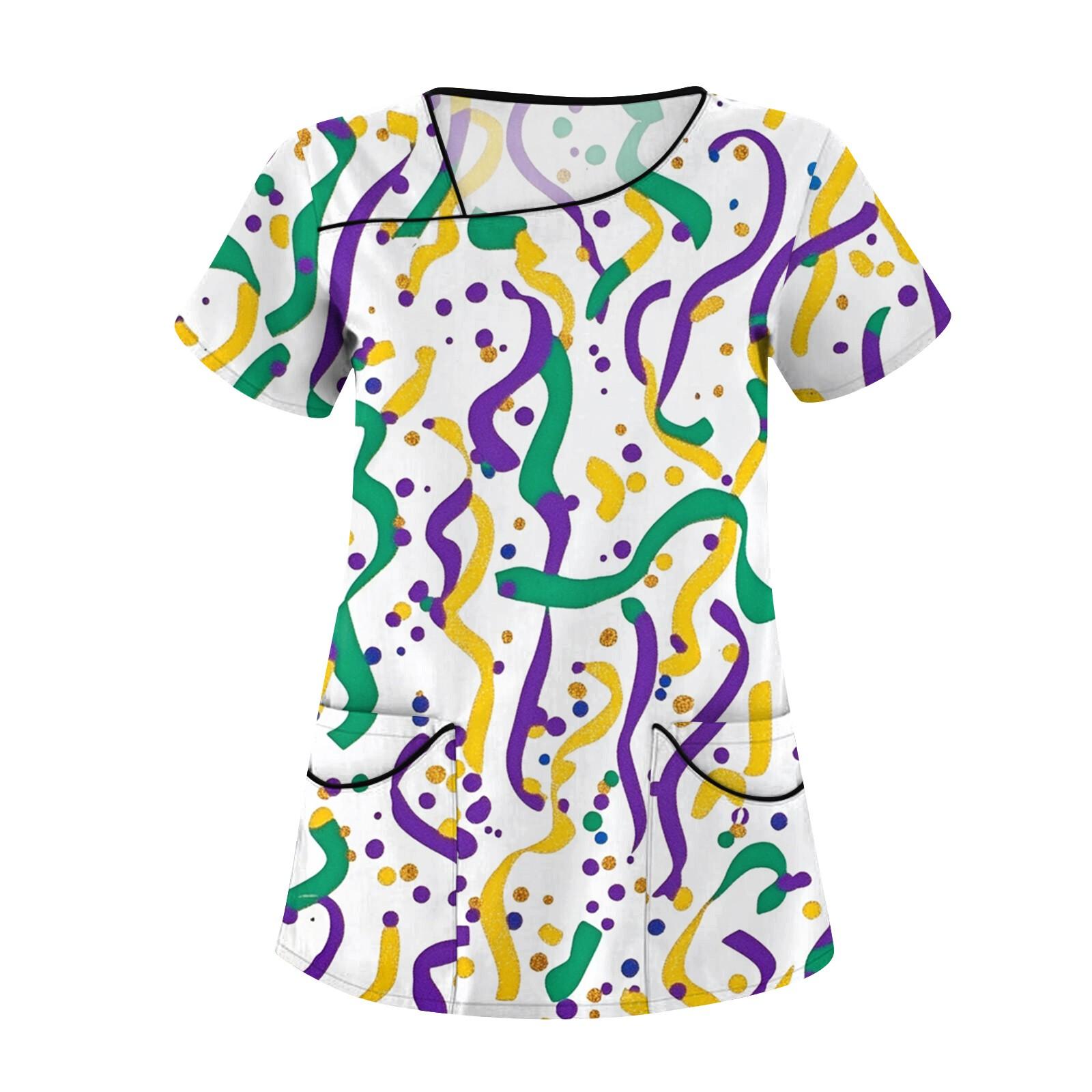 

Женская повседневная рабочая одежда с короткими рукавами и наклонным воротником с принтом и двойными карманами S белый