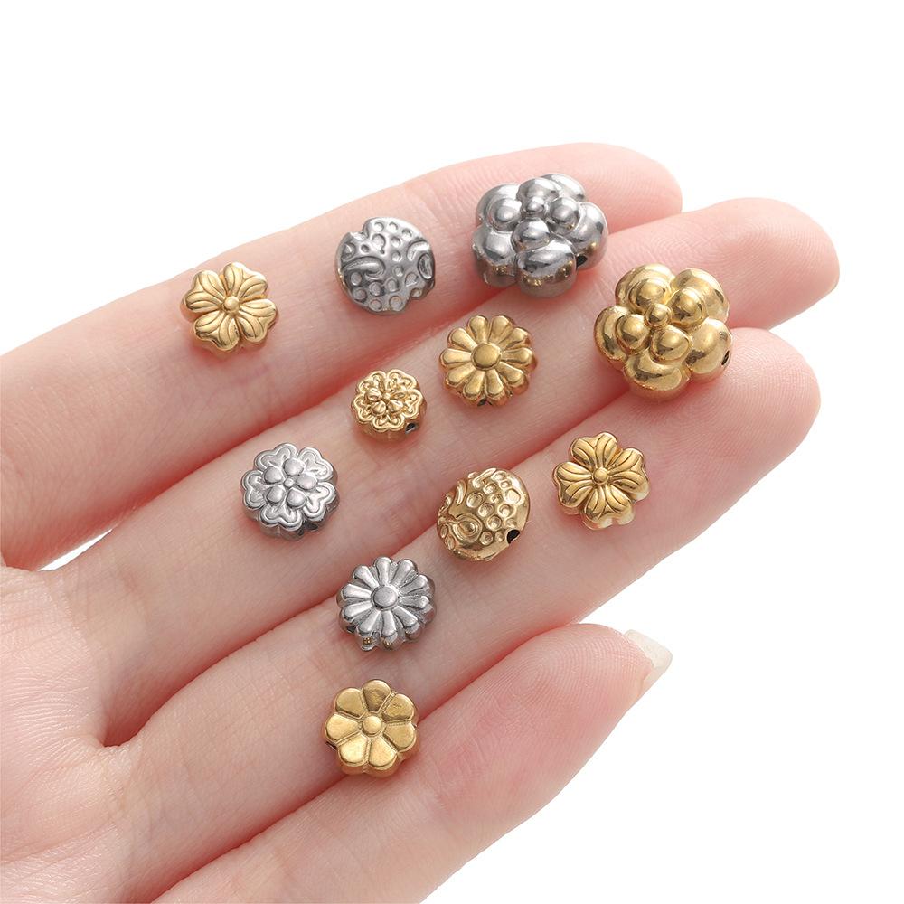 Stainless Steel Flower Beads, Perforated Six-valve Flower Septum Beads DIY Jewelry Accessories