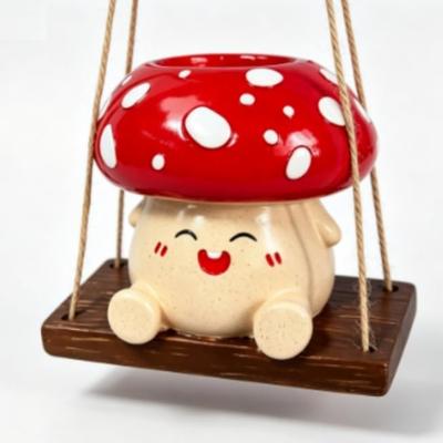 Cute Mushroom Hanging Planter, Resin Cute Flower Pot for Succulents, ColorA | Smiley Swing Flower Pot for Pearls Pothos, Indoor Outdoor Hanging Decor