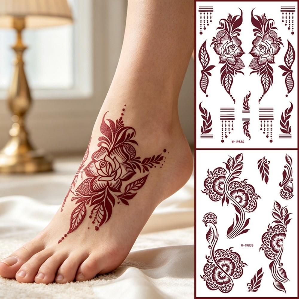 Legs Arm Temporary Tattoo Red Mehndi Stickers Red Henna Tattoo Decals Henna Tattoo Stickers  Girls
