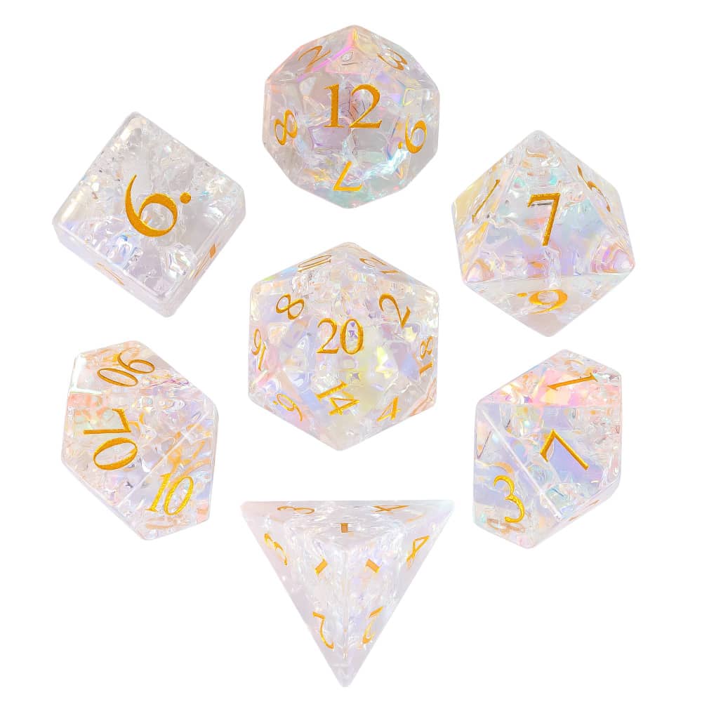 Cusdie Kleurrijke Glazen DND Dobbelstenen 7 Bliksem Edelsteen Dobbelstenen Handgemaakte Polyhedrale Dobbelstenen Set met Lederen Hoesje voor RPG Collectie Cadeau