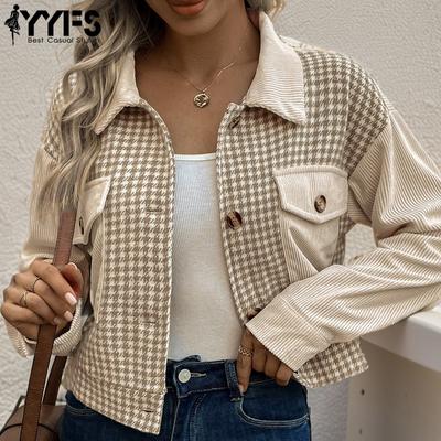 Damenmode Lässig Herbst Winter Hahnentrittmuster Langarm POLO-Kragen Jacken & Mäntel