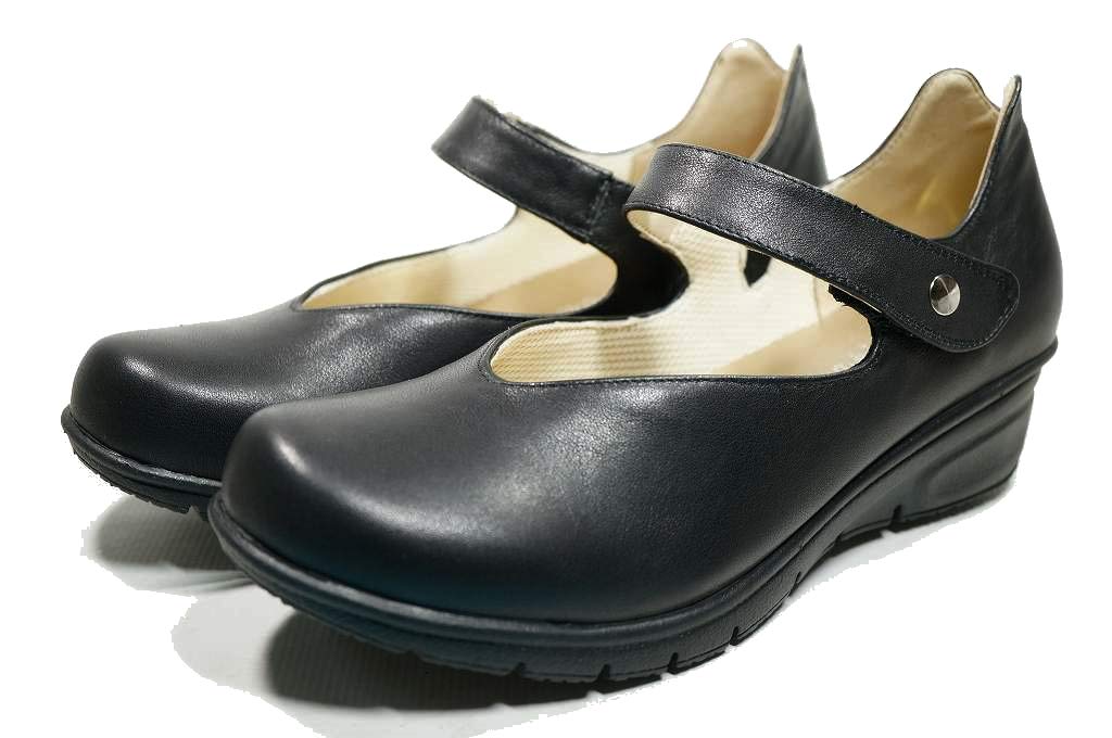 Yuriko Matsumoto Comfortable Wedge Sole Pumps, Genuine Leather (22cm, Black)