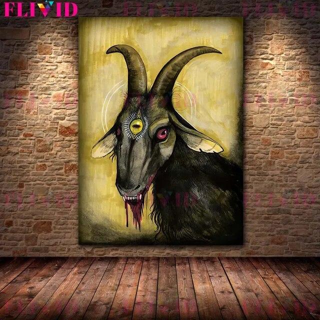 Bloodthirsty Lamb And Snake,Owl Vintage Terrible Animal Wall Art Canvas Painting Owl And Goat Man Abstract Poster Print Decor No Frame