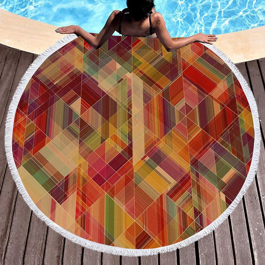 Marble Geometric Pattern Round Beach Towel, Soft Yoga Meditation Mat Picnic Rug Microfiber Lightweight Beach Towels for Boy Girl