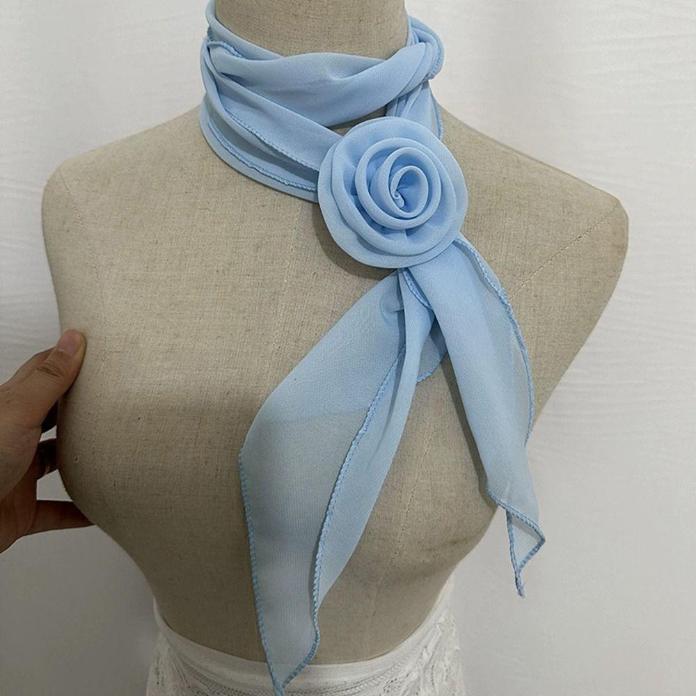 Detachable Silk Scarf Thin Floral Chiffon Scarves Fashion Neck Cover  For Women Lady Girls Female