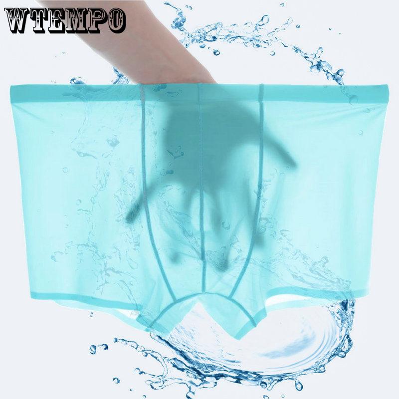 Men's Underwear Ice Silk Flat Angle Pants Transparent Sexy Low Waist Ice Silk Ultra-thin Men's Underwear
