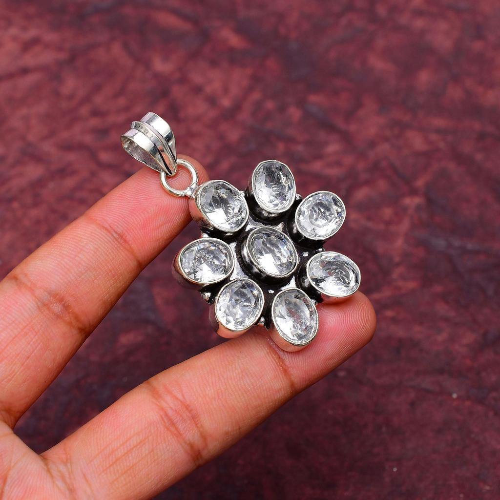 White Topaz Gemstone Pendant Gemstone : 925 Sterling Silver Handmade Jewelry Pendant