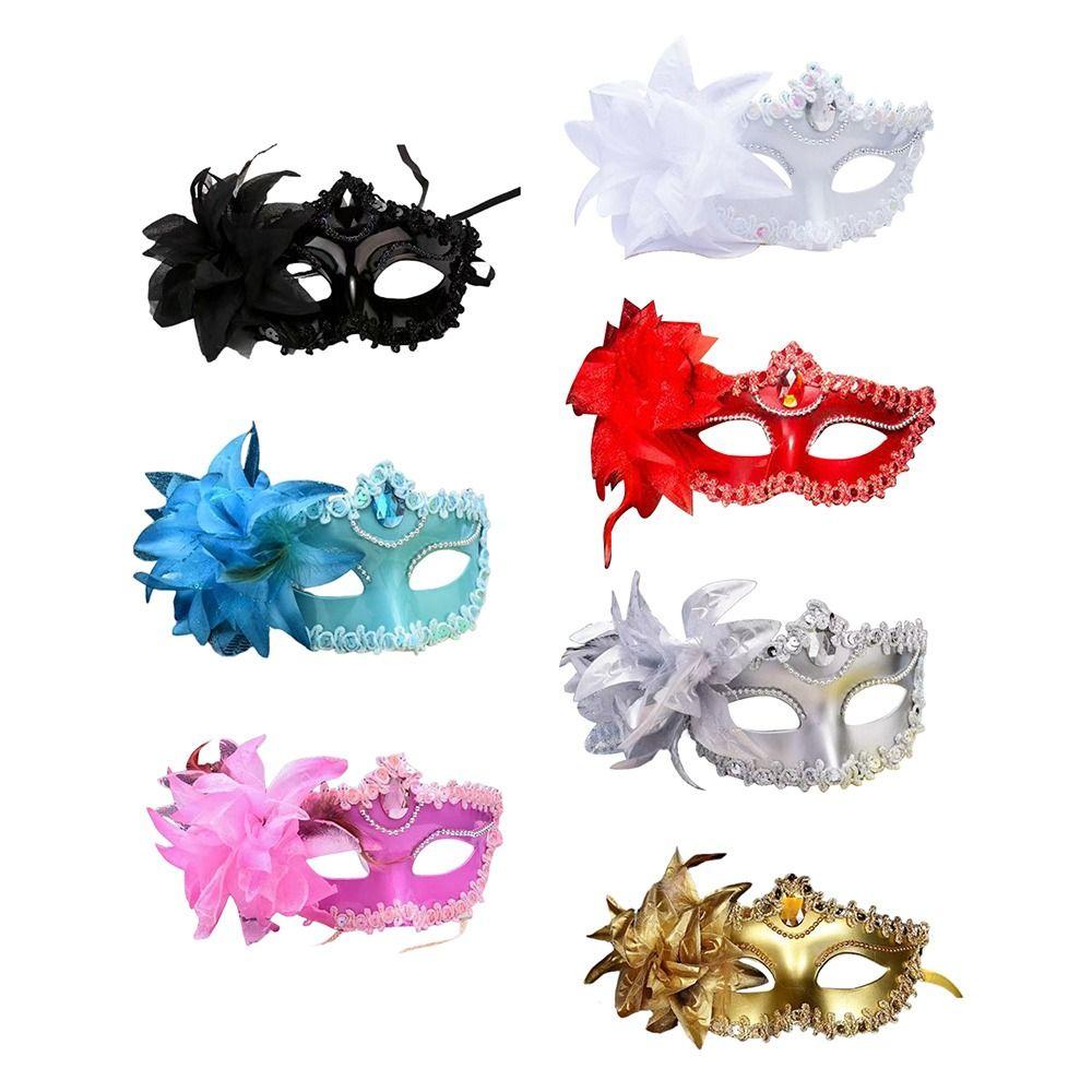 Cosplay Diamond Decorated Venetian Mask Flower Design Half Face Feather Mask Sexy Style Lace Mask Christmas Celebration