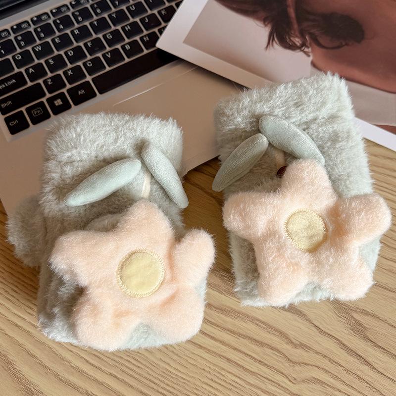 

Women s Winter Antler Plush Half-Finger Gloves - Warm, Cute, Cold-Proof for Cycling One Size