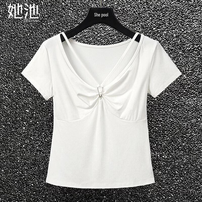 

Women s Pleated V-Neck Short Sleeve T-Shirt One Size