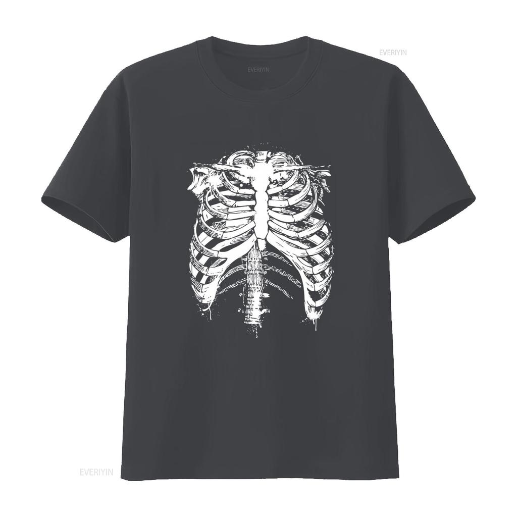 Herren Schwarzes Rippenkorb Skelett Halloween T-Shirt Gruselig Lustiger Kostüm Aufdruck Größen S bis XXXL vintage Gewaschen Mann Mode