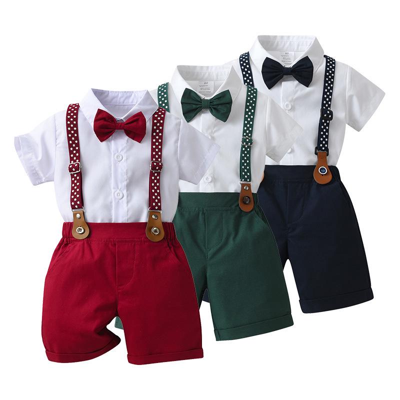 British Gentleman Summer Children's Shorts Set: Short-Sleeved Formal Wear for Boys.