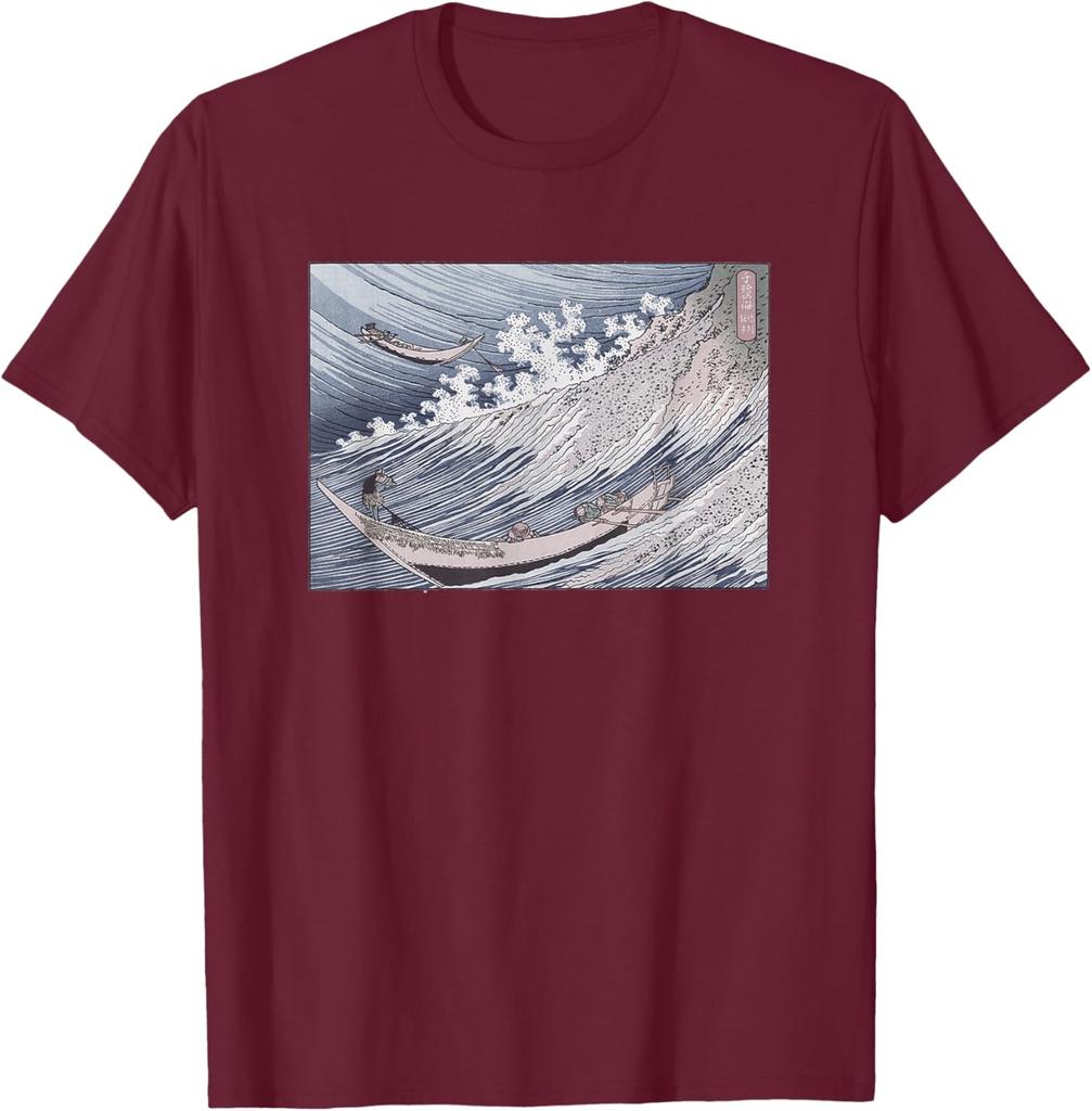 Hokusai A Thousand Views of the Sea Japanese Art Print Cotton Graphic Tee Casual Loose TShirt for Men