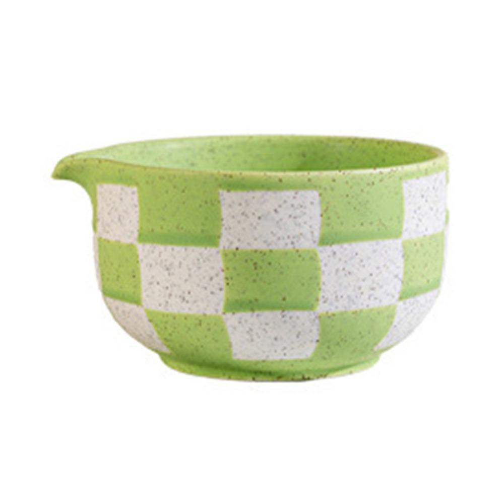 Ceramic Matcha Bowl Smooth Large Capacity Tea Salad Soup Bowl High Temperature Resistant Checkered Pattern Tea Ceremony Tool