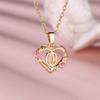 1 Pc Golden Color 26 English Letter Heart Necklace Rose Flower Pendant Wedding Band Jewelry Valentine's Day Gift