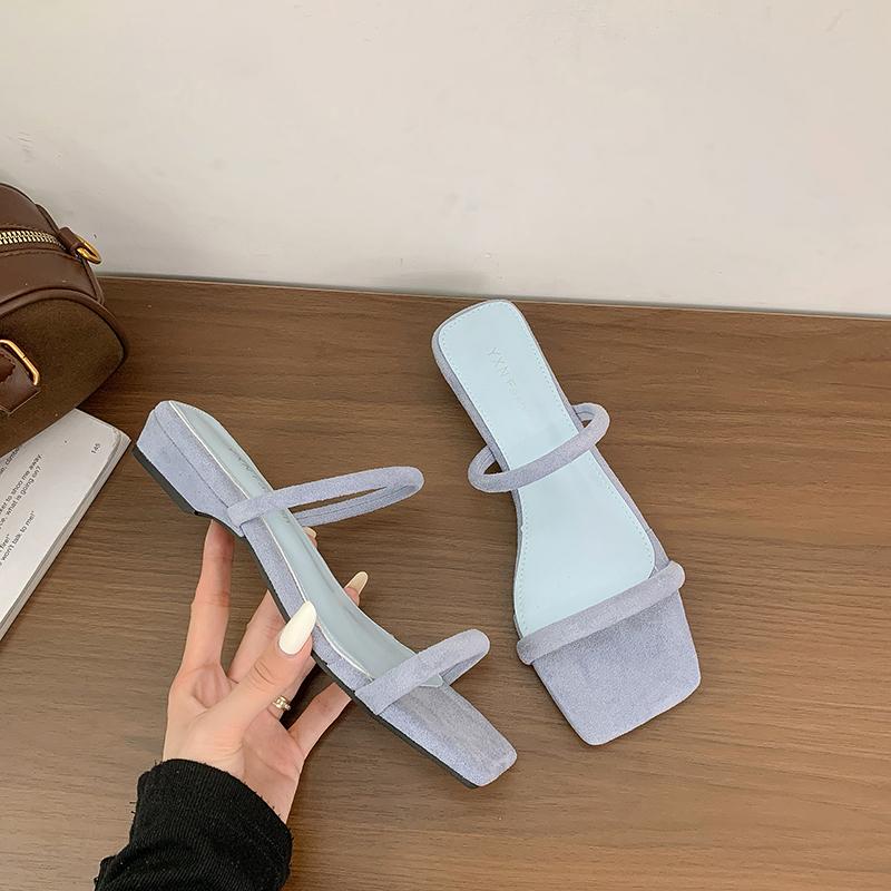 

Летние женские шлепанцы на низком каблуке, лаконичные уличные шлепанцы-слайды, дизайнерские сандалии для вечеринки 35 синий