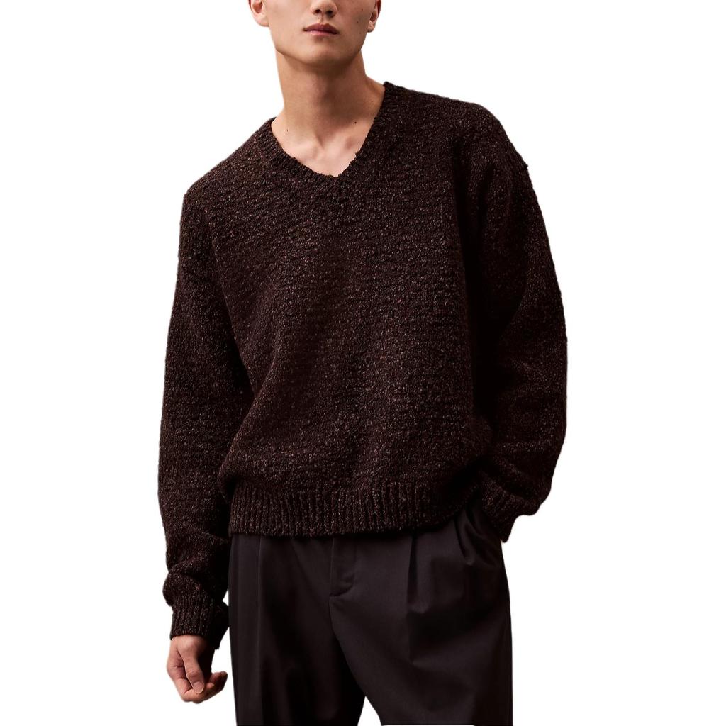 Calvin Klein Relaxed V-Neck Pullover Sweater Men Sweater Dark-Brown LV040EM399-BAY
