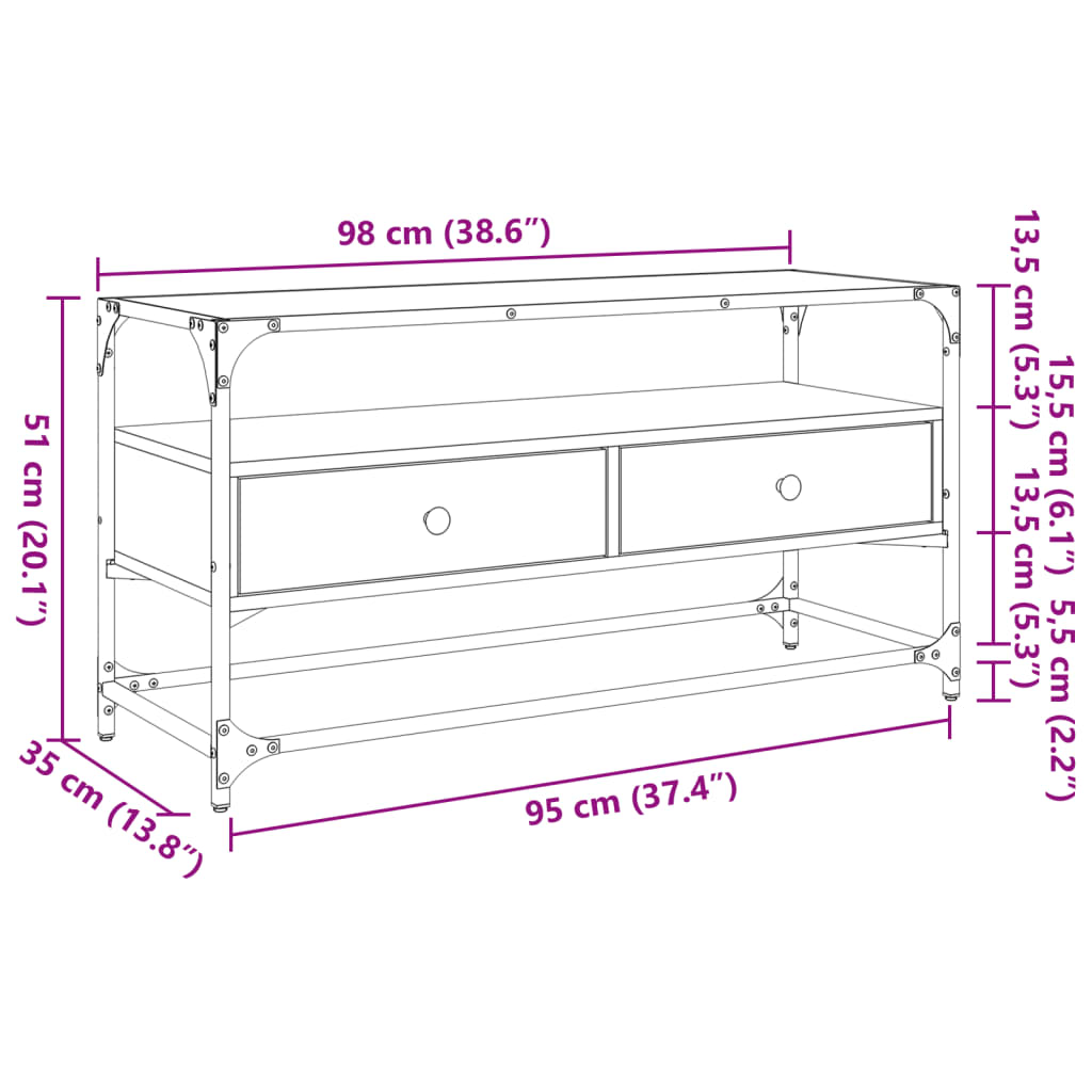 TV Stand with Glass Top Black 98 x 35 x 51 cm Engineered Wood
