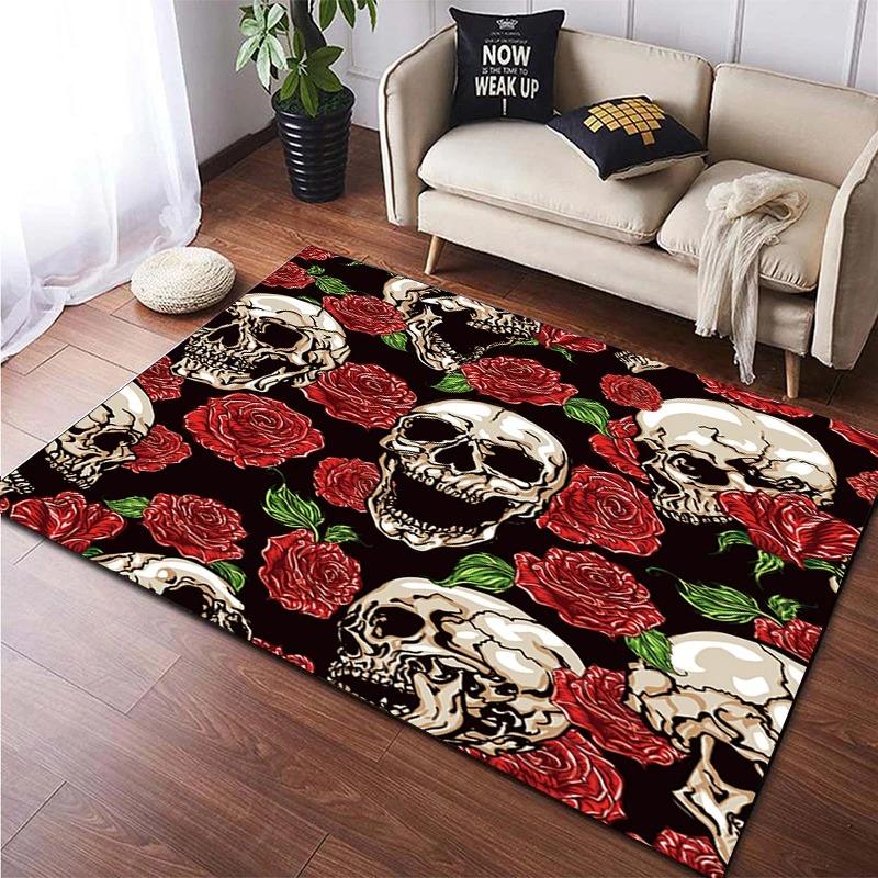 

Halloween Dark Skeleton Carpet Silver-Gray Smoke Pattern American Chic Living Room Dark Style Decorative Pad 100x150cm