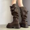 Retro fashion pants boots women's 2025 autumn new thick-soled round head heightening stacking boots but knee boots women