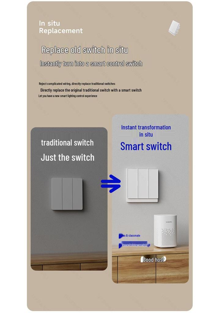 Smart Remote Home Switch Control Panel: Mijia App, Zero Fire Version
