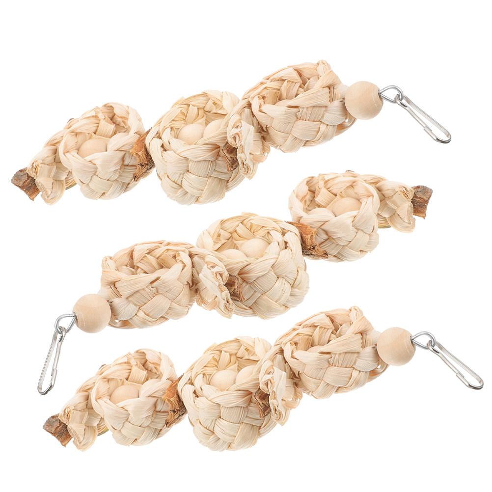 3Pcs Parakeet Chewing Bird Swing Perch Corn Husk Cage Plaything Fun Parrot Training Supplies Balance Exercise Rest