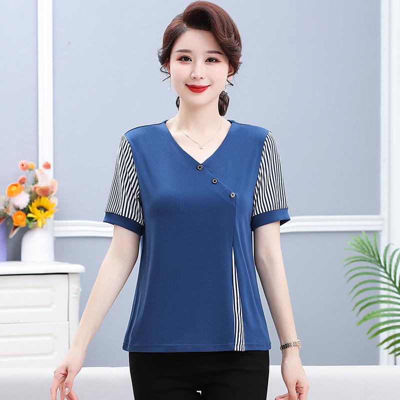 

Женская летняя футболка большого размера с коротким рукавом, свободная, легкая, повседневная, в полоску, с коротким рукавом XS