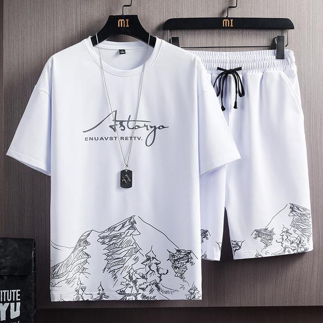 

Summer Clothes Men s Set Short Sleeve T Shirt Shorts Set Men Fashion Clothing Printing Pattern Slim Tracksuit M белый