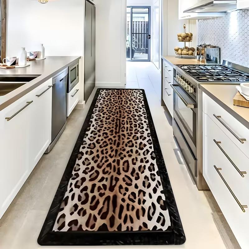Tapis résistant aux taches motif léopard Chambre à coucher Tapis de chevet Couloir Tapis de sol de fenêtre Décoration de maison Été