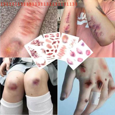 4 Yaprak Cadılar Bayramı Yara Morarma Geçici Dövme Cosplay Su Geçirmez Kol Ayak Bileği Yara Dövme Çıkartmaları Kalıcı Sahte Dövme