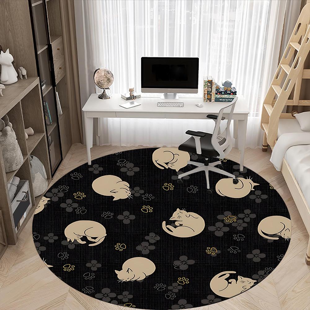 1pc Cat Floral Office Round Area Rug, Under Office Chairs Bedroom Living Room Home Decor, Room Deco