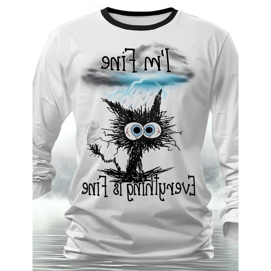 

3D-принт с рисунком котенка на Хэллоуин, 3D-принт с осенним принтом, мужская футболка с круглым вырезом, повседневная, с длинным рукавом, свободный пуловер, модные топы 6XL