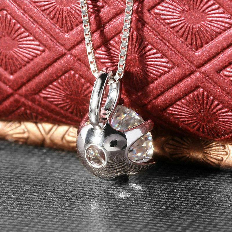 Silver Plated 6-Prong Round CZ Solitaire Pendant Necklace, Classic Brilliant Cut Box Chain Necklace for Women