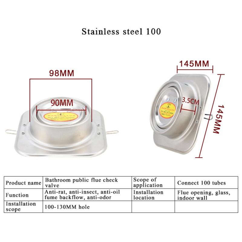 100/150/160Mm Stainless Steel Kitchen Range Hood Check Valve Anti-Odor Control Bathroom Check Valve