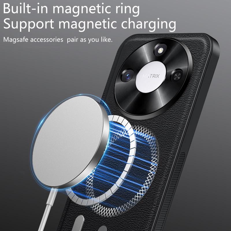 For Honor X60 Case Magnetic Elegant Leather Wear-Resistant Lens Fully Covered Non-Slip Grip Edge Cover Shell