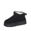Women's 2025 Black Snow Boots - New Style, Thick Platform Sole, Solid Color, Ankle Length, Fleece-Lined Cotton for Warmth