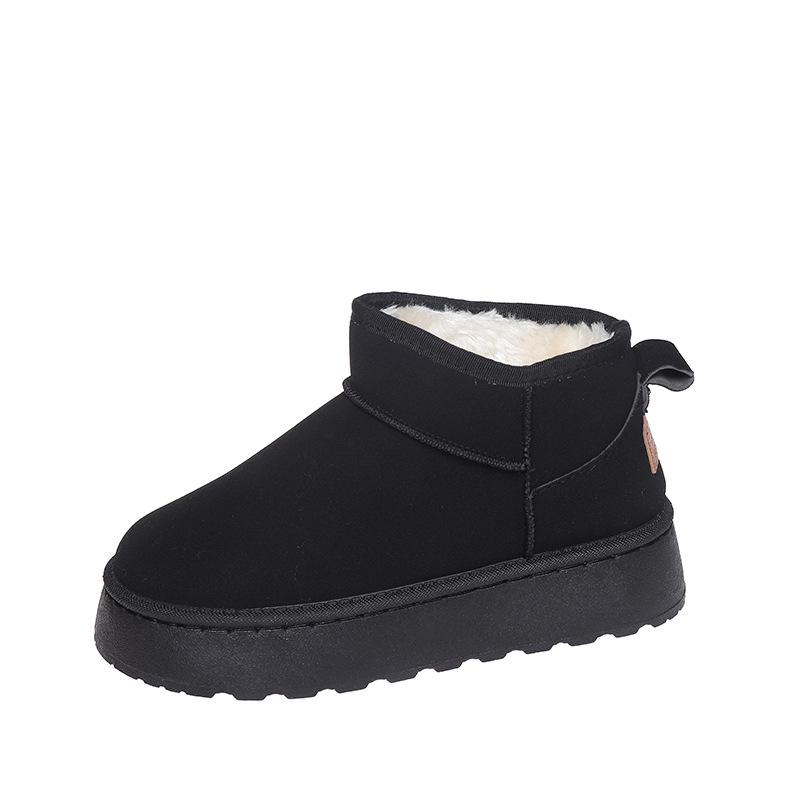 Women's 2025 Black Snow Boots - New Style, Thick Platform Sole, Solid Color, Ankle Length, Fleece-Lined Cotton for Warmth