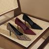 8-Sexy leopard print not tired feet single shoes women's beautiful pointed stiletto suede high heels
